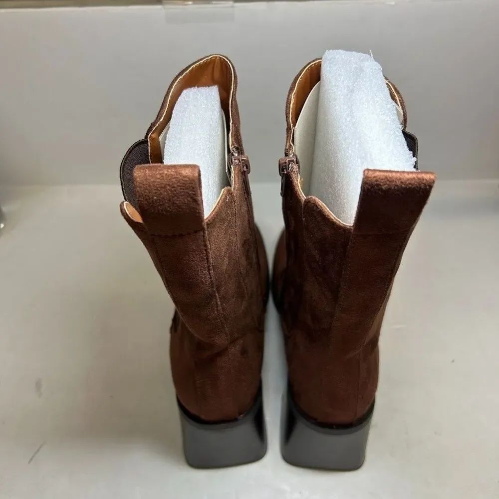 Journee Collection Womens 11 M Brown Kaydia Mid Shaft Block Heel Boots NIB OV6